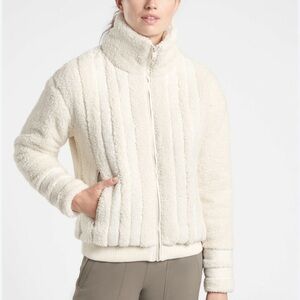 Athleta Willow Fleece Ivory Cozy Soft‎ Full Zip Fuzzy Jacket Size XXS